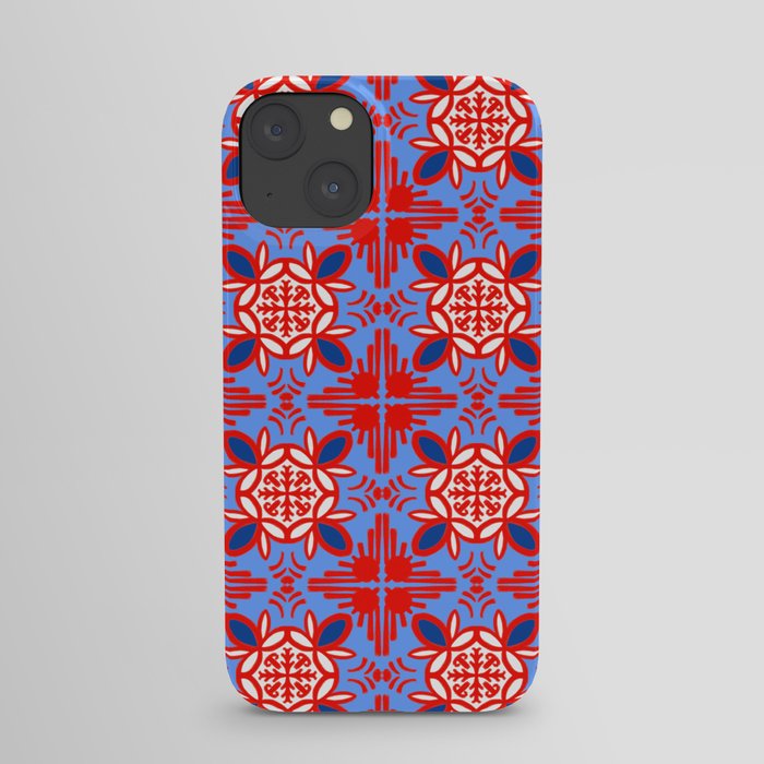 Cheerful Retro Modern Kitchen Tile Pattern Navy and Red iPhone Case