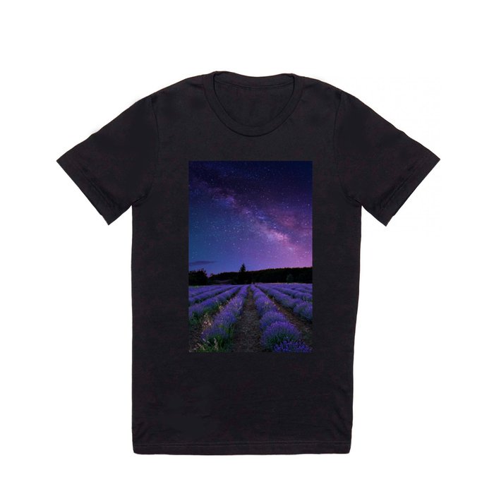 Milky Way over Lavender Fields Photographic Landscape T Shirt