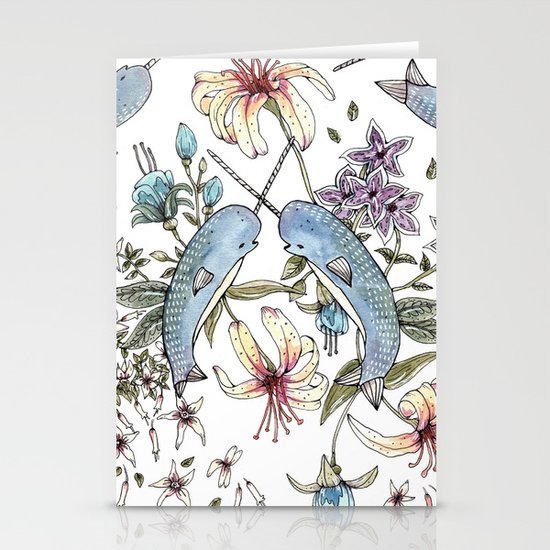 Narwhal pattern Stationery Cards