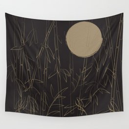 Golden Moon in Bamboo Forest Wall Tapestry
