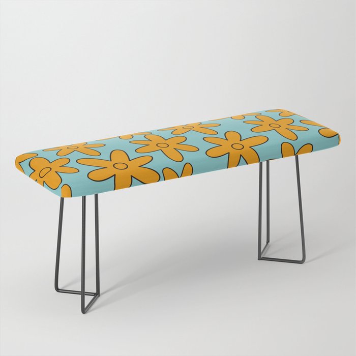 cute blue and yellow retro mystery machine flower pattern Bench