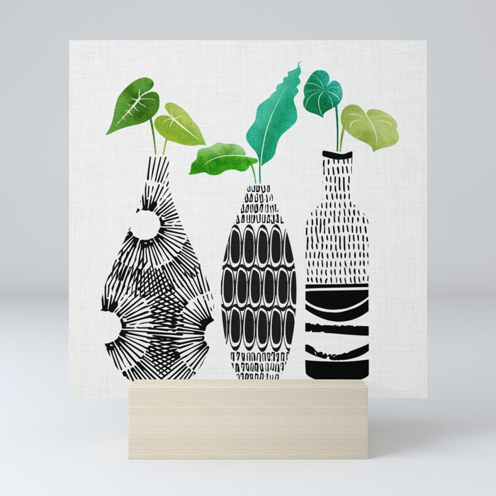 Black And White Tribal Vases Mini Art Print By Kristiangallagher