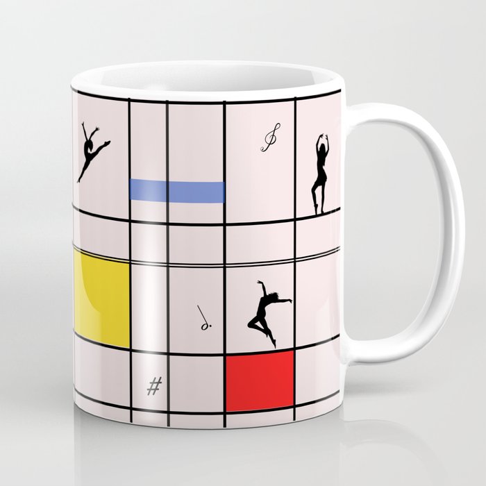 Dancing like Piet Mondrian - Composition with Red, Yellow, and Blue on the light pink background Coffee Mug