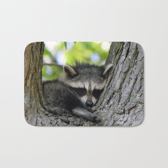 Baby Raccoon Asleep in a Tree Bath Mat