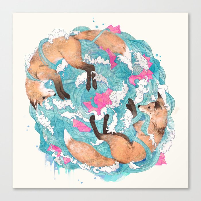 falling foxes Canvas Print