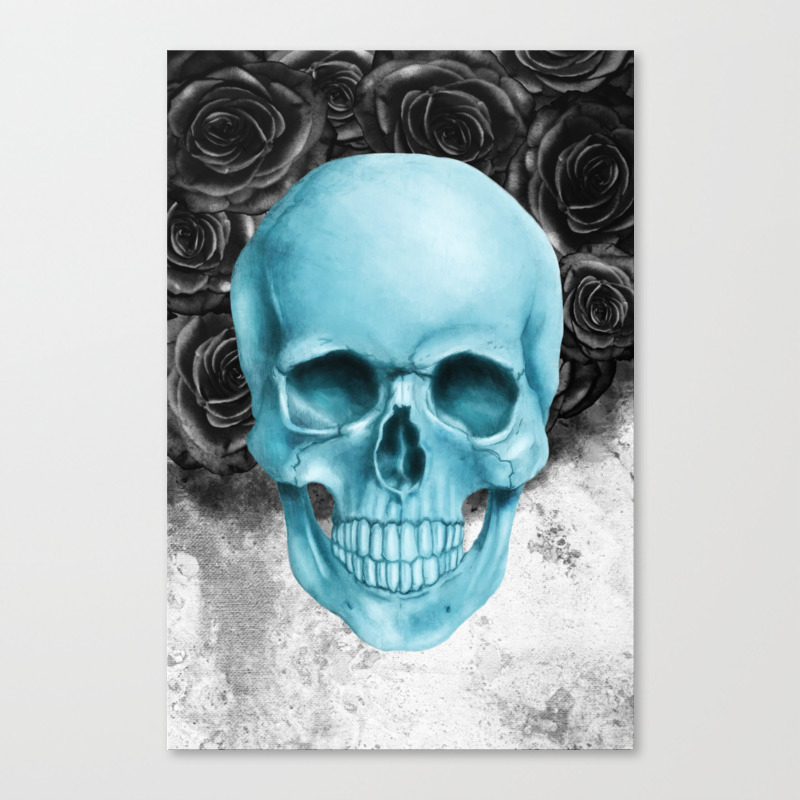 Digital Art Painting Skull Roses Canvas Print By Michalpetrik