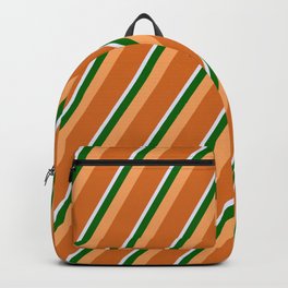 [ Thumbnail: Brown, Chocolate, Lavender & Dark Green Colored Stripes/Lines Pattern Backpack ]
