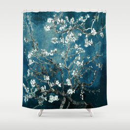 Van Gogh Almond Blossoms : Dark Teal Shower Curtain