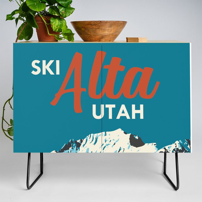 Ski Alta Utah Vintage Ski Poster Credenza