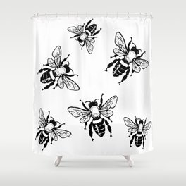 Bees Black Pattern Honeybees Insect Bugs Shower Curtain