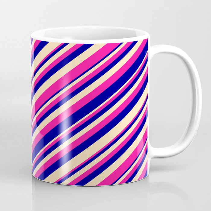 Deep Pink, Dark Blue & Beige Colored Lined Pattern Coffee Mug