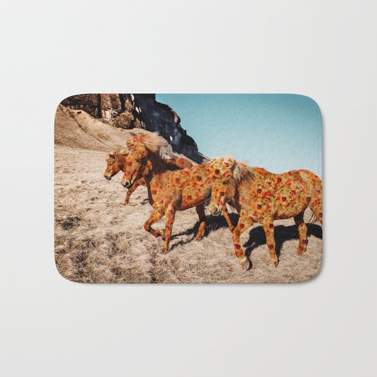 Wild Horses On Flowers Bath Mat