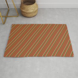 [ Thumbnail: Sienna, Light Coral & Forest Green Colored Stripes Pattern Rug ]