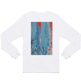 Red and Blue Abstract Flower Field Painting by Jodi Tomer. Long Sleeve T Shirt