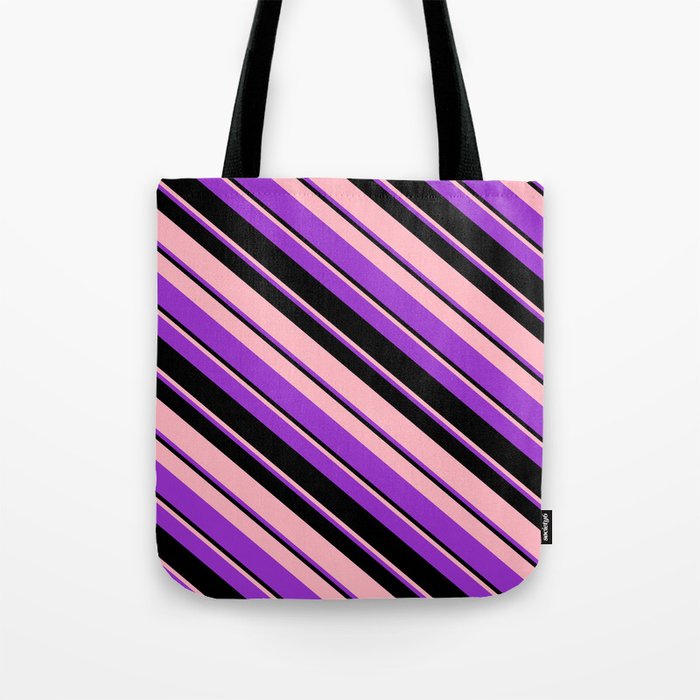 Light Pink, Dark Orchid, and Black Colored Lines/Stripes Pattern Tote Bag