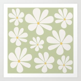 Retro Daisy Pattern - Pastel Green Bold Floral Art Print
