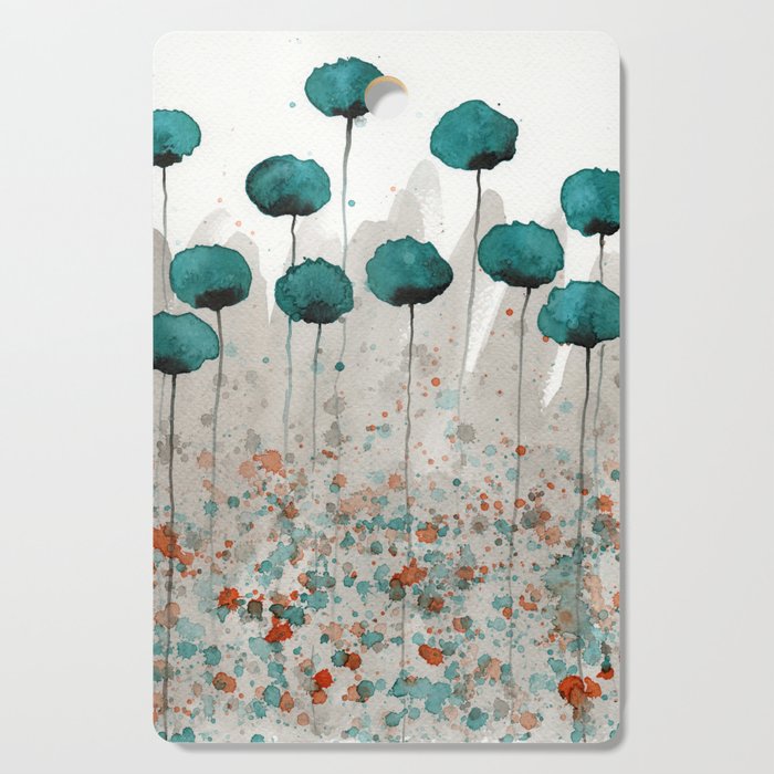 Teal and Gray Poppies Cutting Board