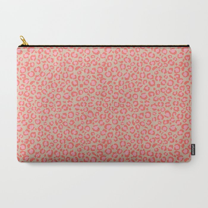 Leopard Print, Living Coral Pink with Tan Background, girly pastel, Cheetah Carry-All Pouch by SquirrelCoffeeDesign