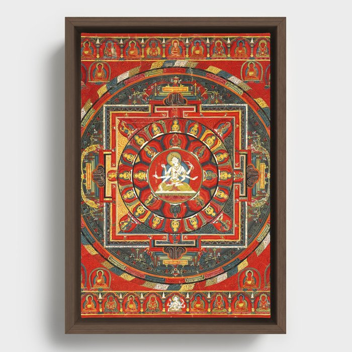 Tibetan Mandala of Ushnishavijaya Thirty-three Deity Framed Canvas