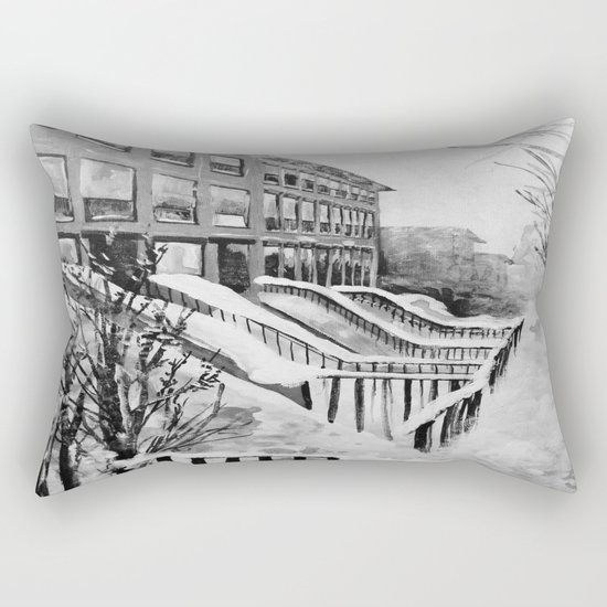 Brooklyn New York in Snow Storm Black and White Rectangular Pillow