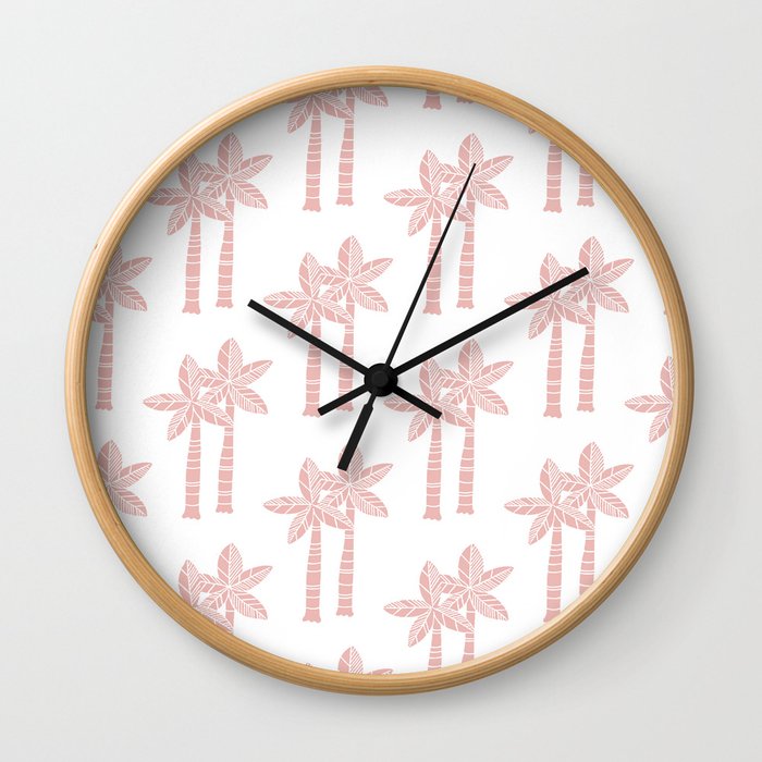 Palm Tree Pattern Dusty Rose 3 Wall Clock