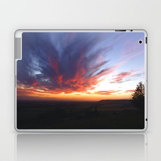 Dramatic red sunrise over the countryside hills, Aston Rowant Nature Reserve Laptop & iPad Skin