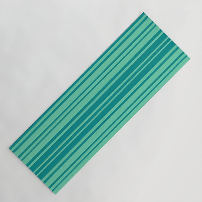 Aquamarine and Dark Cyan Colored Stripes Pattern Yoga Mat