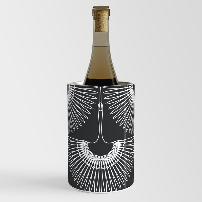 Japanese Crane Ornate Art Deco Dark Monochrome Pattern Wine Chiller
