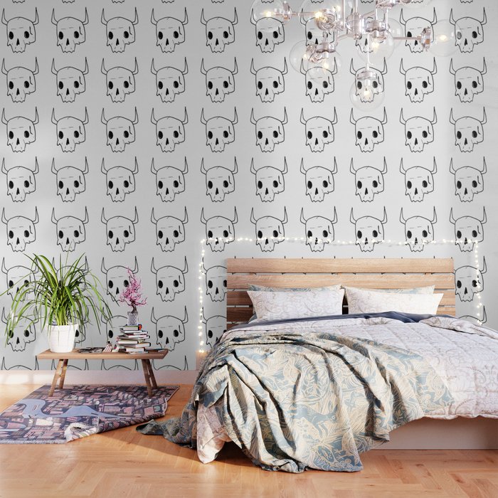 old timey skull with horns Wallpaper