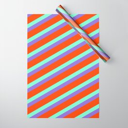 [ Thumbnail: Purple, Red, and Aquamarine Colored Stripes Pattern Wrapping Paper ]