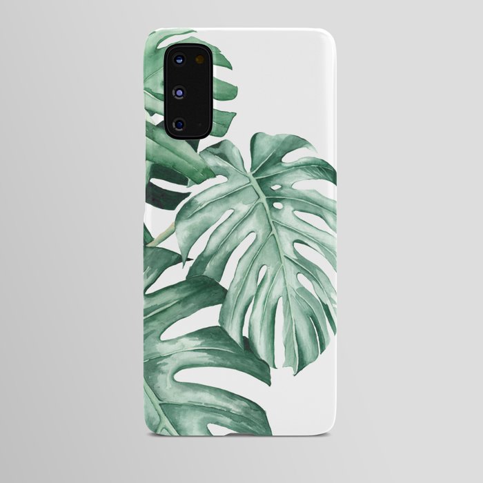 Watercolor monstera leaves Android Case