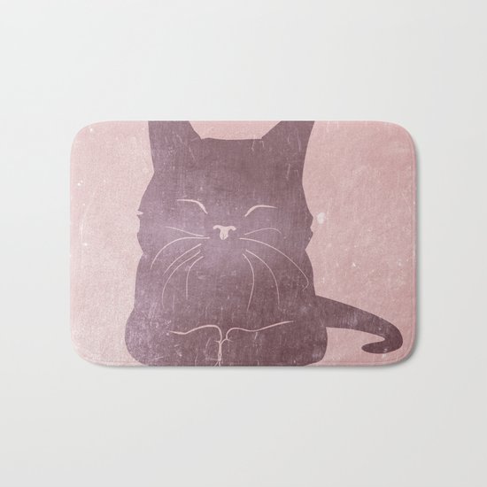 Happy purple cat illustration on pink for girls Bath Mat