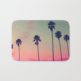 Pink Sunset, Palm Tree Silhouette Encinitas, California - Surfer Bath Mat