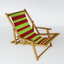 [ Thumbnail: Green and Dark Red Colored Pattern of Stripes Sling Chair ]