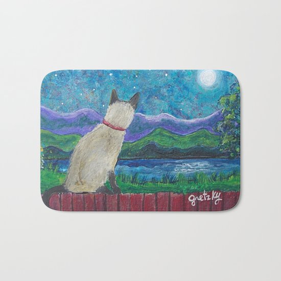 Siamese Cat in the Moonlight Bath Mat