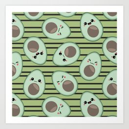 Kawaii Avocado Pattern  Art Print