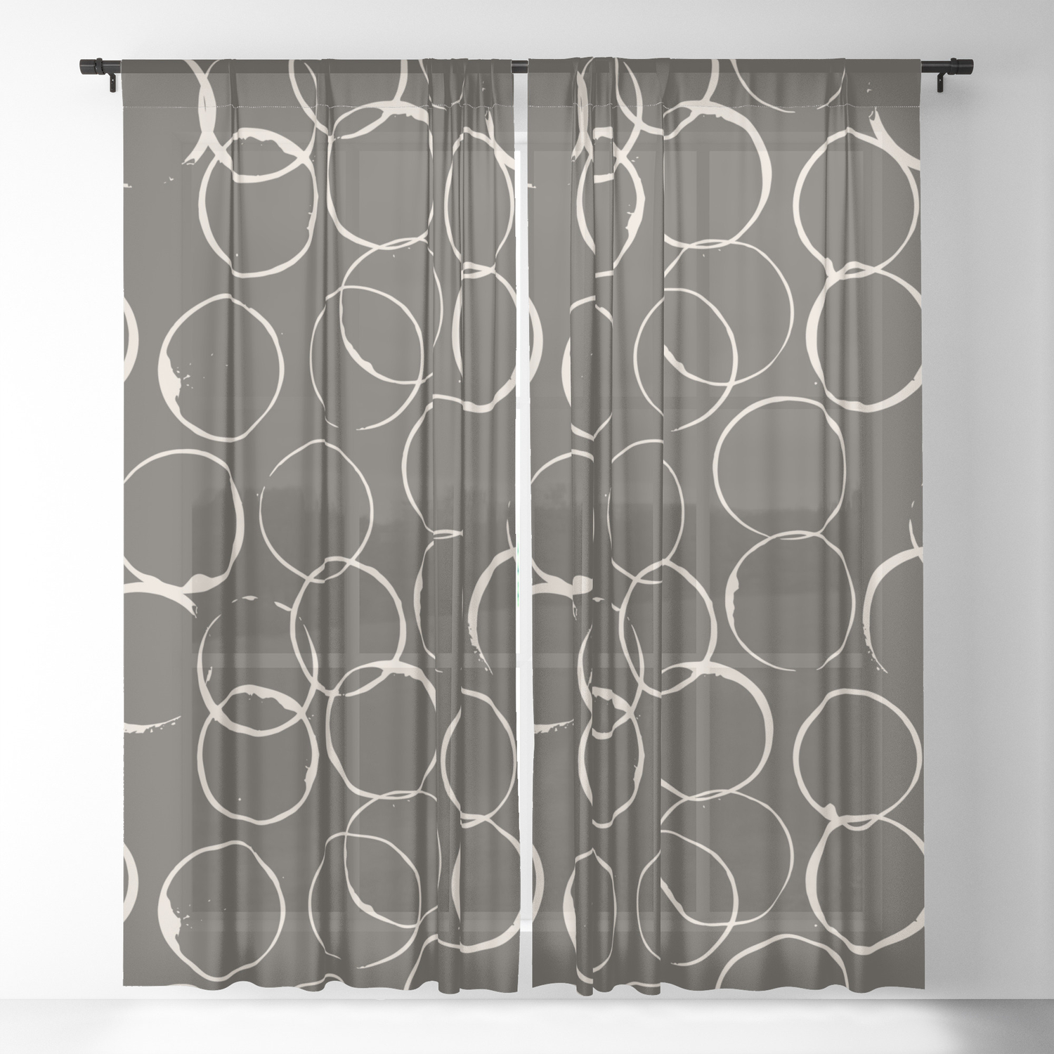 Circles Geometric Pattern Chocolate Brown Antique White Sheer Curtain By Sharonmau Society6