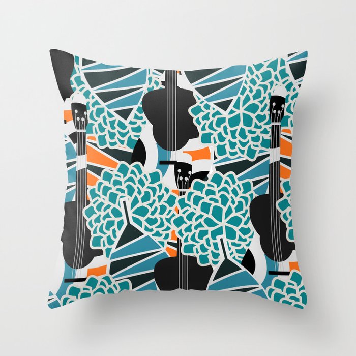 Guitars, flowers and leaves Throw Pillow