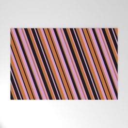 [ Thumbnail: Plum, Chocolate, and Black Colored Lines/Stripes Pattern Welcome Mat ]