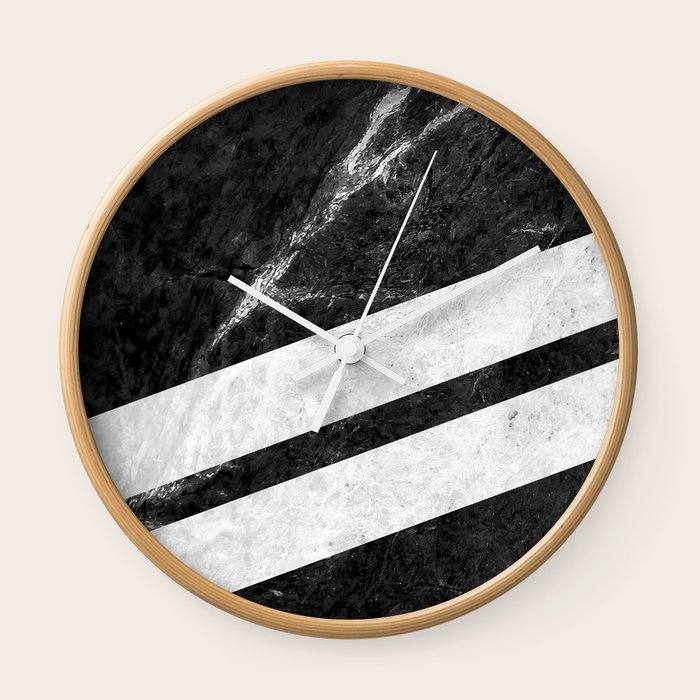 Black Striped Marble Wall Clock by Nicklas Gustafsson Society6