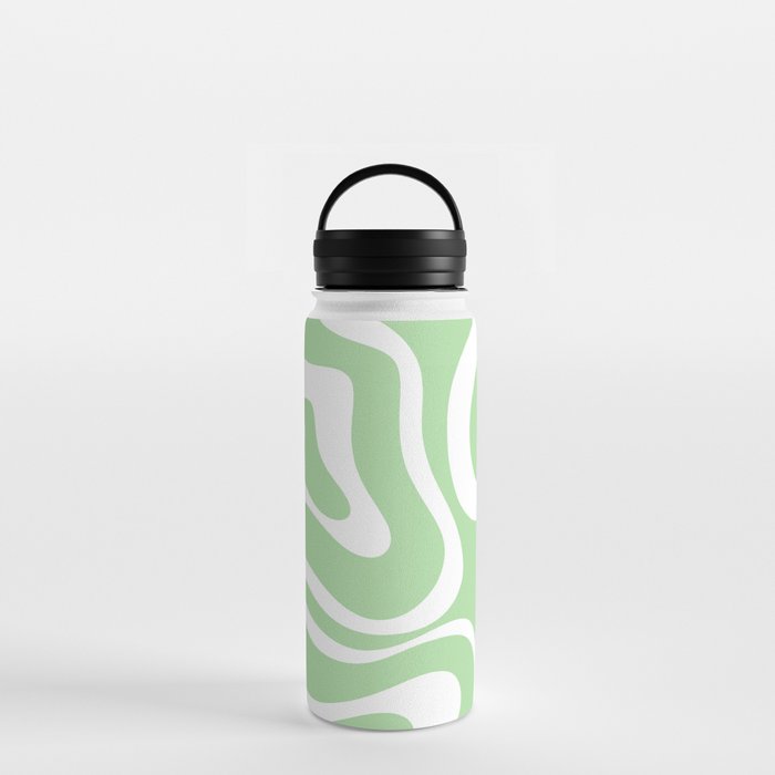 Modern Retro Liquid Swirl Abstract Pattern in Light Matcha Tea Green and White Water Bottle