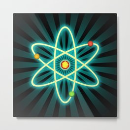 Atom Metal Print | Electrons, Nuclei, Future, Graphicdesign, Orbits, Blackbackground, Science, Matter, Chemistry, Sunburst 