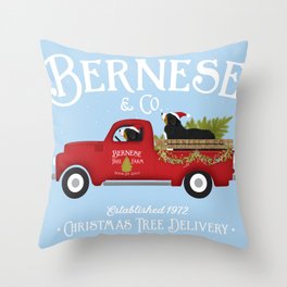 Bernese berner mountain dog christmas vintage red truck art Throw Pillow