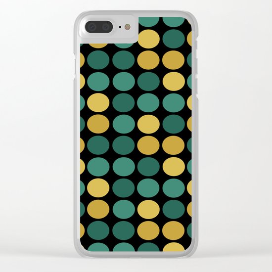 Yellow green polka dots on a black background . Clear iPhone Case