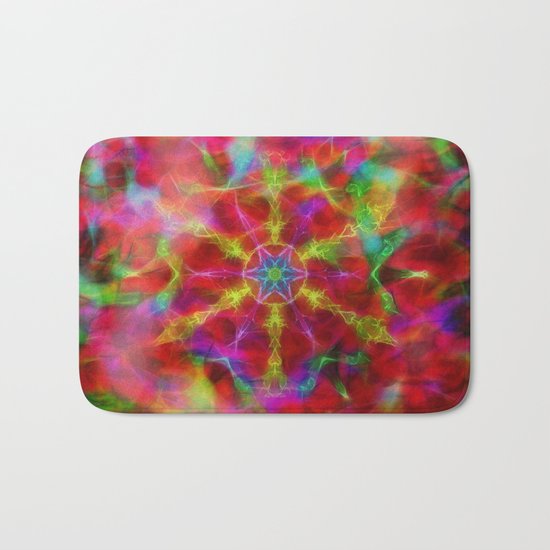 Vibrant kaleidoscope in red mist Bath Mat