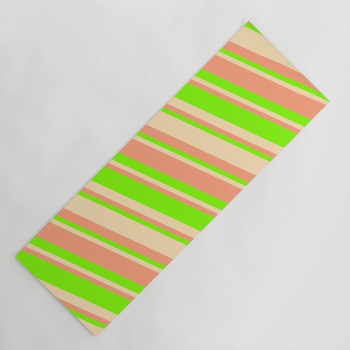 Beige, Light Salmon & Chartreuse Colored Stripes Pattern Yoga Mat