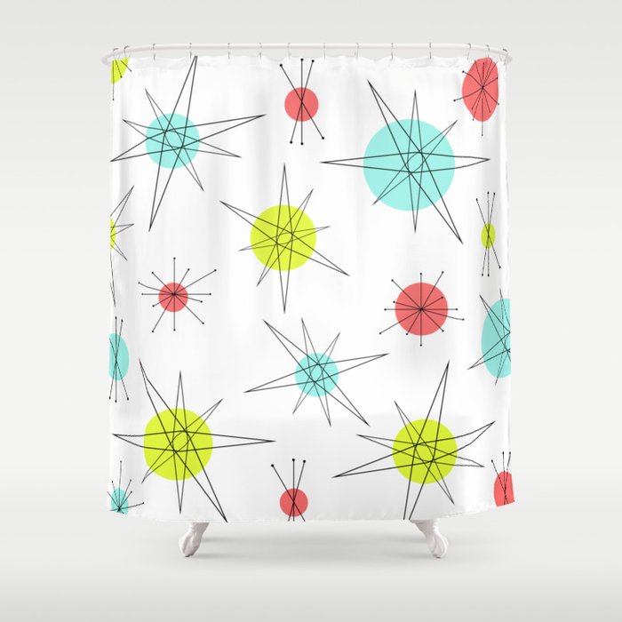 Atomic Age Colorful Planets Shower Curtain By Zennykenny