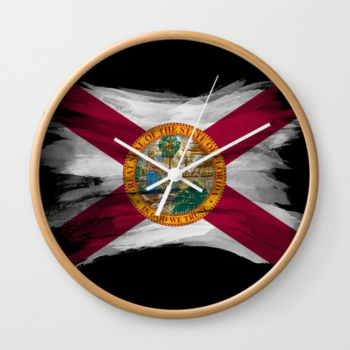 Florida state flag brush stroke, Florida flag background Wall Clock