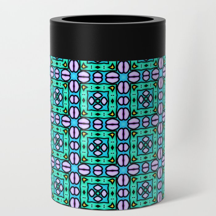 Modern abstract geometrical pattern in lavender, black, yellow, purple, turquoise blue, light green, turquoise Can Cooler