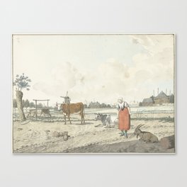 Landscape with Peasant Woman and Cattle, W. Barthautz, 1700 - 1800 Canvas Print